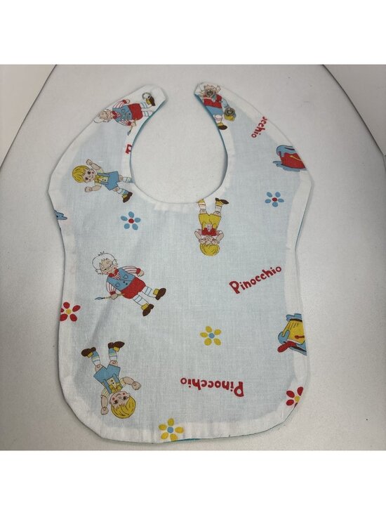 Other - Vintage PINOCCHIO Disney Fabric Handmade Toddler Bib - Adjustable Snap Fasten
